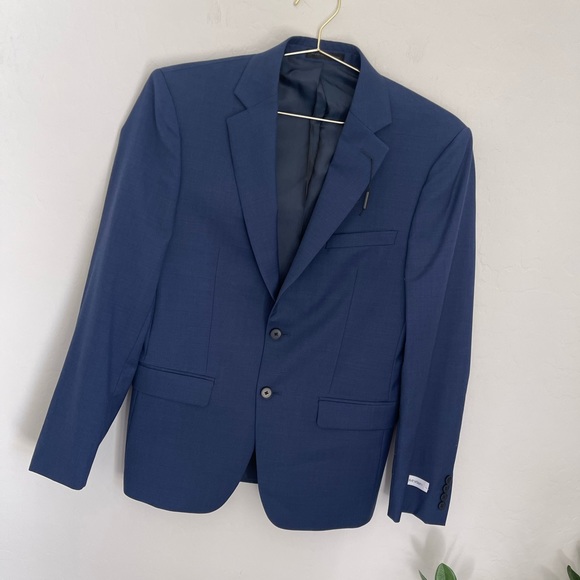 CALVIN KLEIN Men’s Solid Blue 100% Wool Suit Jacket Sz 38S NWOT - Picture 2 of 10
